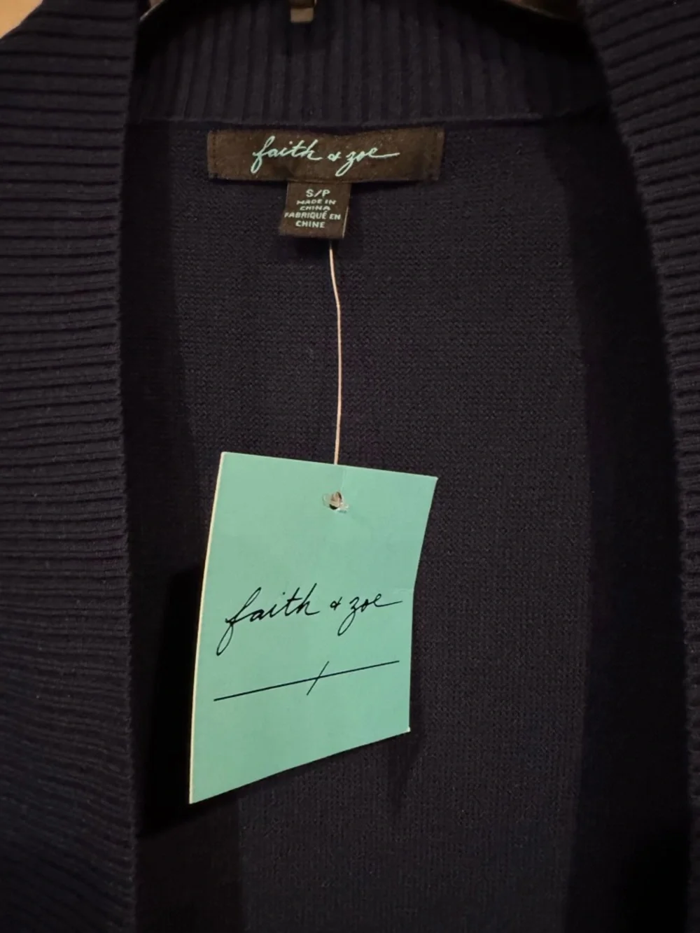 Faith & Zoe Navy Open Front Ribbed Cardigan - Picture 3 of 3